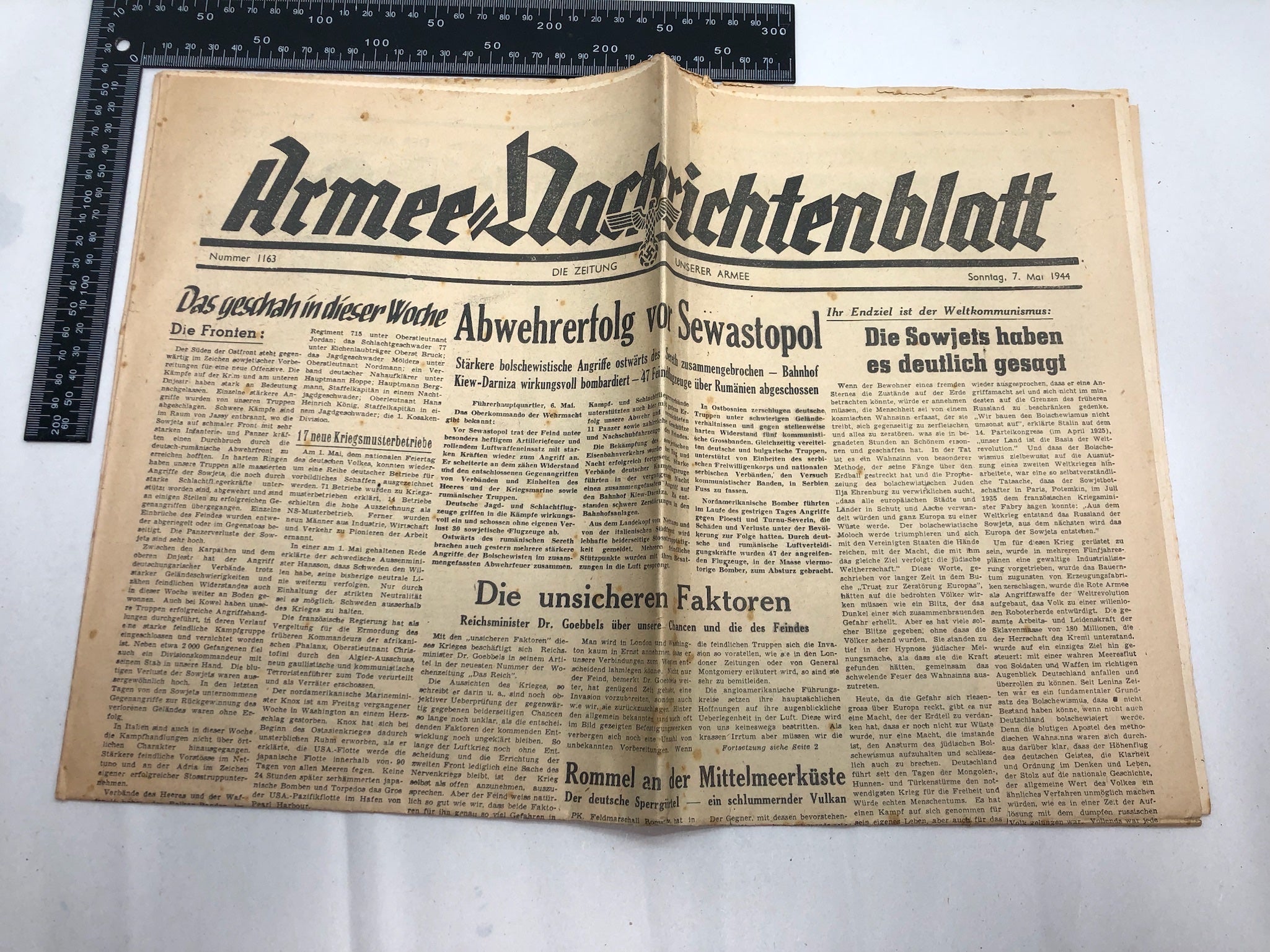 Original WW2 German Political Newspaper - 7th May 1944 - The Militaria Shop