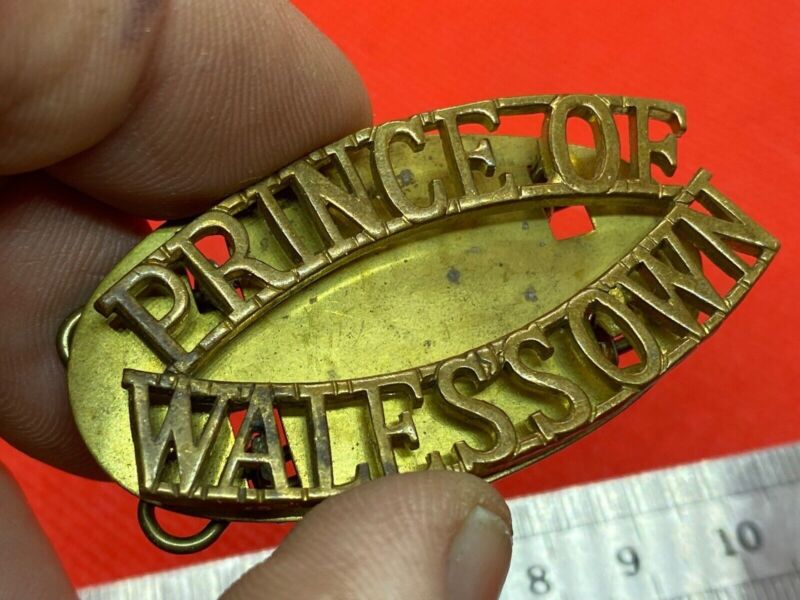 Original PRINCE OF WALES'S OWN Brass Shoulder Title with Rear Plate and Pin - The Militaria Shop