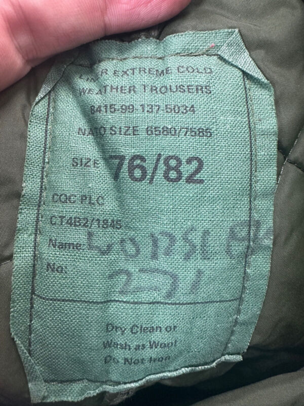 Genuine British Army Green Extreme Cold Weather Combat Liner Trousers-Size 76/82 - The Militaria Shop