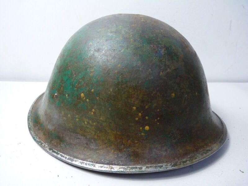 Mk3 Canadian / British Army Original WW2 Turtle Helmet High Rivet - Camouflaged - The Militaria Shop