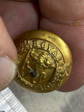 Load image into Gallery viewer, Original Victorian Crown British Army Royal Dragoons Gilt Metal Button Brooch - The Militaria Shop