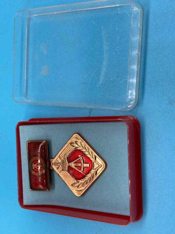 Genuine East German DDR Collective Socialist Work Labor Badge Red Box - The Militaria Shop