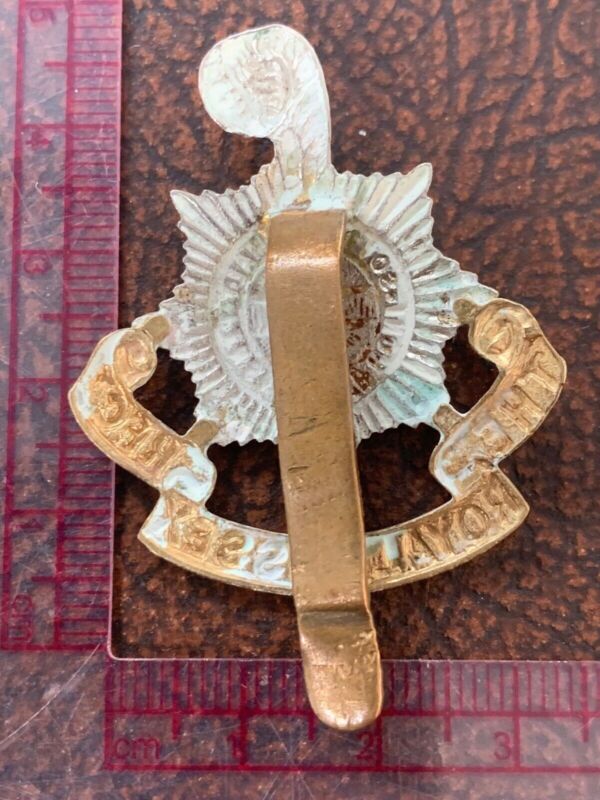 British Army WW1 / WW2 Kings Crown ROYAL SUSSEX REGIMENT cap badge with slider - The Militaria Shop