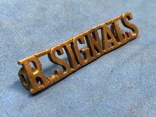 Load image into Gallery viewer, Original WW2 Brass British Army Shoulder Title Royal Signals - The Militaria Shop