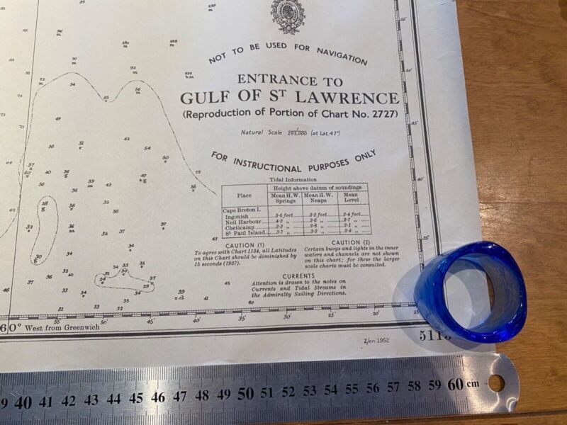 WW2 British 1952 Dated ADMIRALTY EDITION map of THE GULF OF ST. LAWRENCE. - The Militaria Shop
