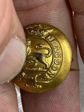 Load image into Gallery viewer, Original Victorian Crown British Army Royal Dragoons Gilt Metal Button Brooch - The Militaria Shop