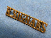 Load image into Gallery viewer, Original WW2 Brass British Army Shoulder Title Royal Signals - The Militaria Shop