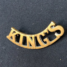Load image into Gallery viewer, Original WW1 British Army Brass Shoulder Title - King's Liverpool Regiment - The Militaria Shop