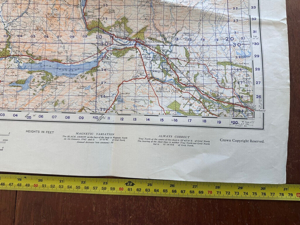Original WW2 British Army OS Map of Scotland - Lock Katrine & Lock Earn - The Militaria Shop