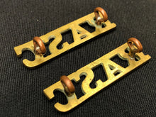 Load image into Gallery viewer, Original WW2 British Army Brass Shoulder Titles Pair - Royal Army Service Corps - The Militaria Shop