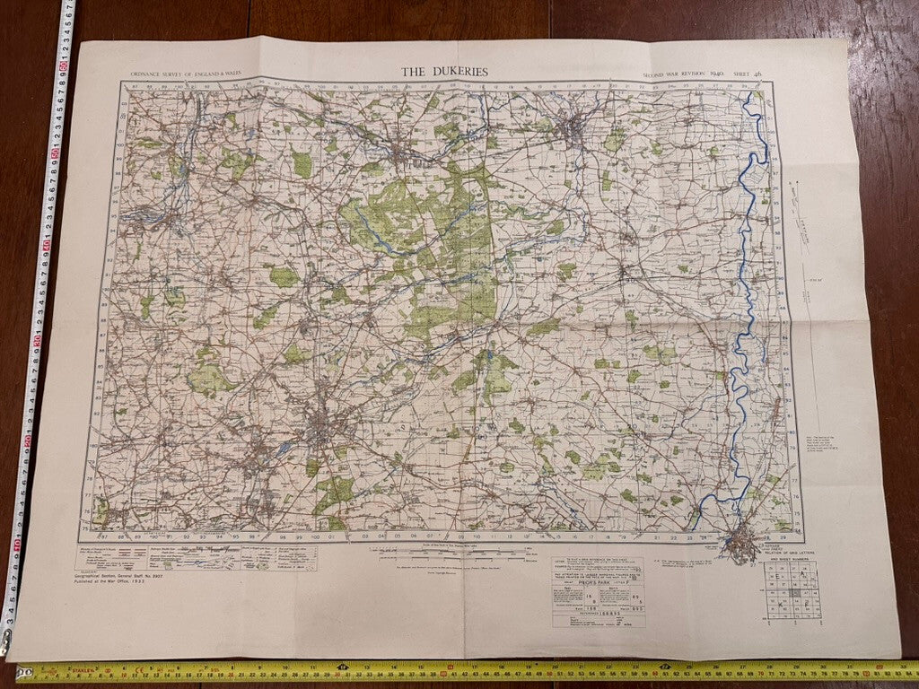 Original WW2 British Army GSGS OS Map of England - The Dukeries - The Militaria Shop