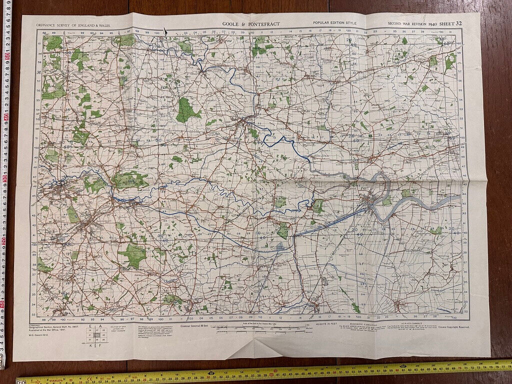 Original WW2 British Army GSGS OS Map of Great Britain - Goole & Pontefract - The Militaria Shop