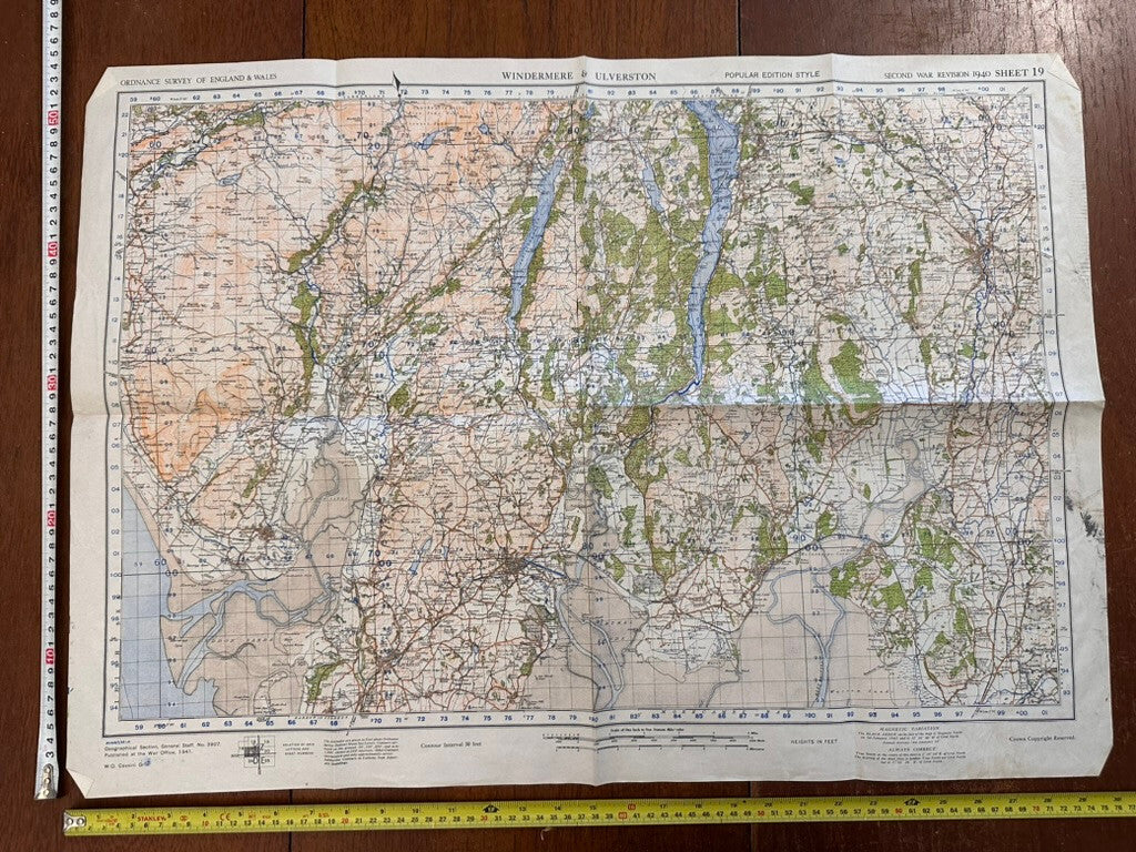 Original WW2 British Army GSGS Os Map of Great Britain - Windermere & Ulverston - The Militaria Shop