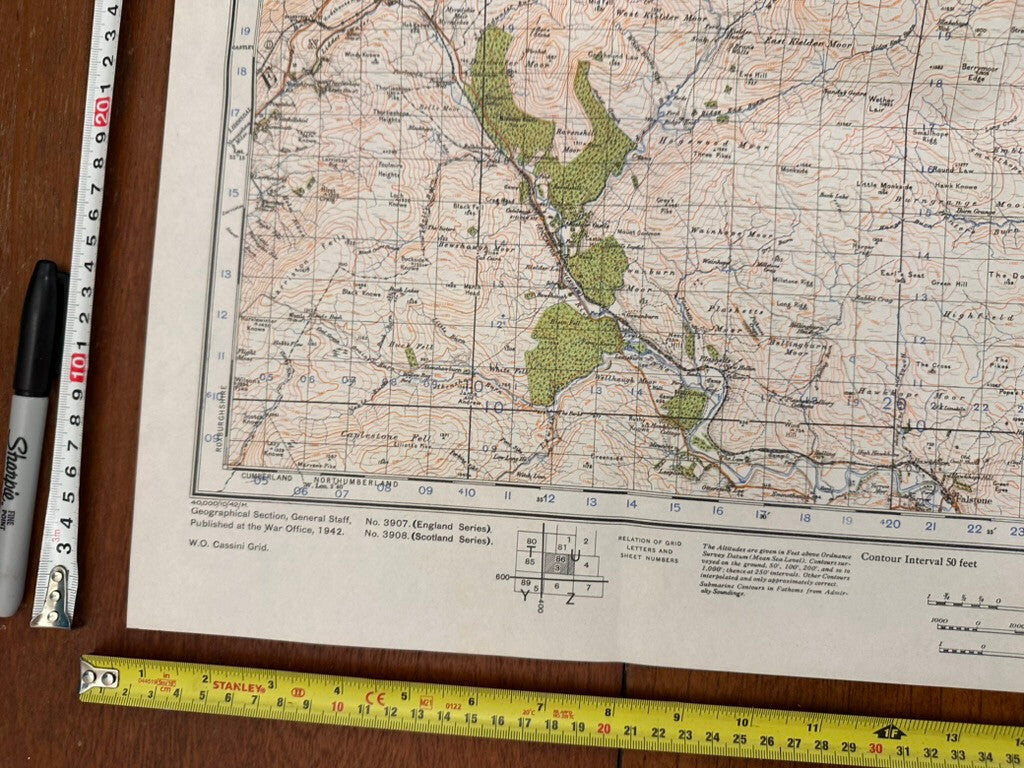 Original WW2 British Army GSGS Map of Scotland - The Cheviot Hills - The Militaria Shop