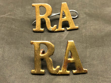 Load image into Gallery viewer, Original WW1 British Army Brass Shoulder Titles - Royal Artillery RA - The Militaria Shop