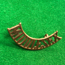 Load image into Gallery viewer, Original WW1 British Army Brass Shoulder Title - Middlesex - The Militaria Shop