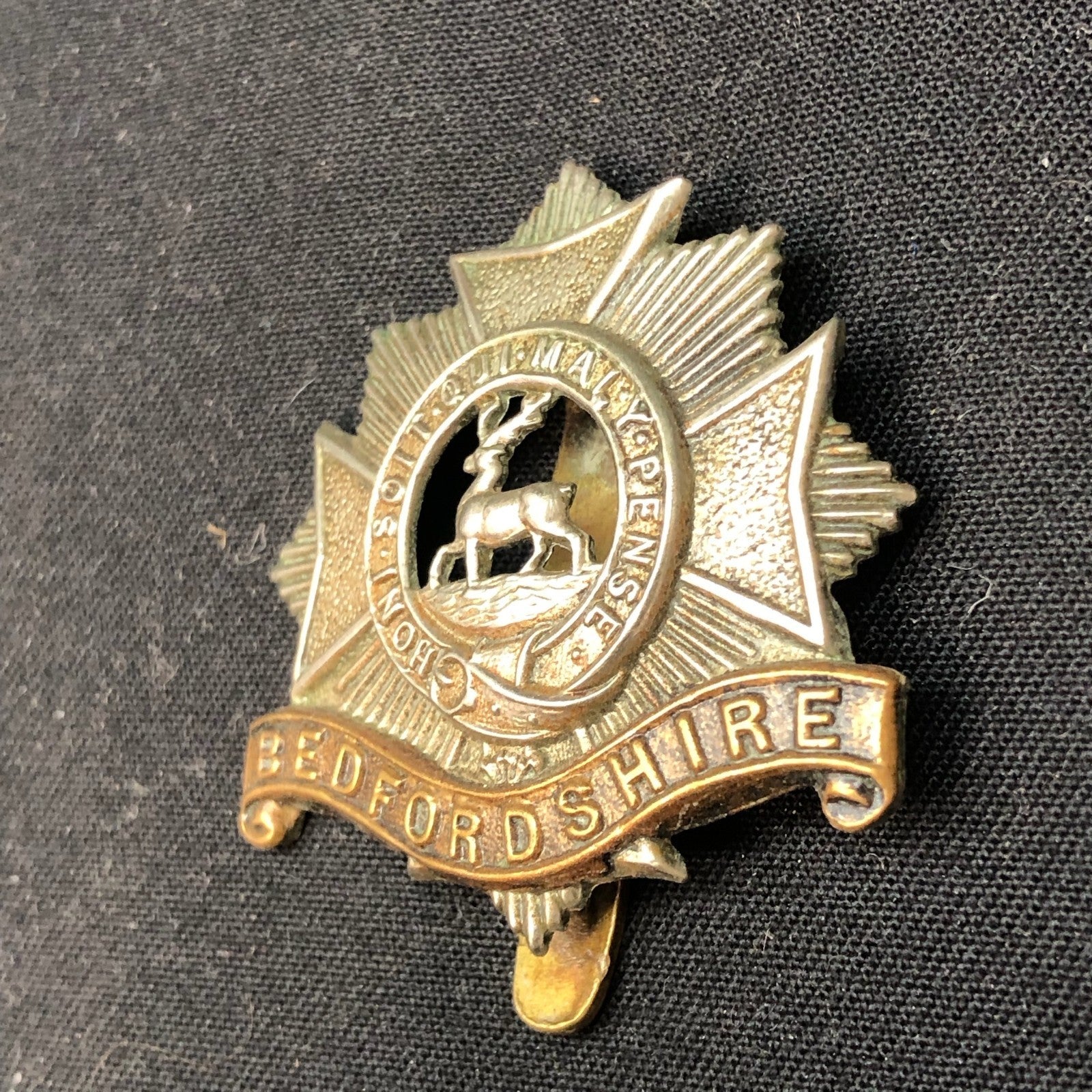 Genuine WW2 British Army Brass Cap Badge - Bedfordshire and Hertfordshire Regt. - The Militaria Shop
