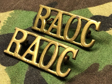 Load image into Gallery viewer, Original WW2 British Army Brass Shoulder Titles - RAOC Royal Army Ordnance Corps - The Militaria Shop