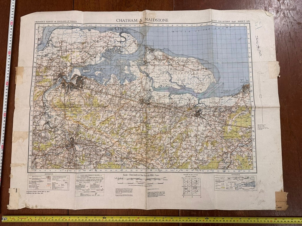 Original WW2 British Army GSGS OS Map of England - Chatham & Maidstone - The Militaria Shop