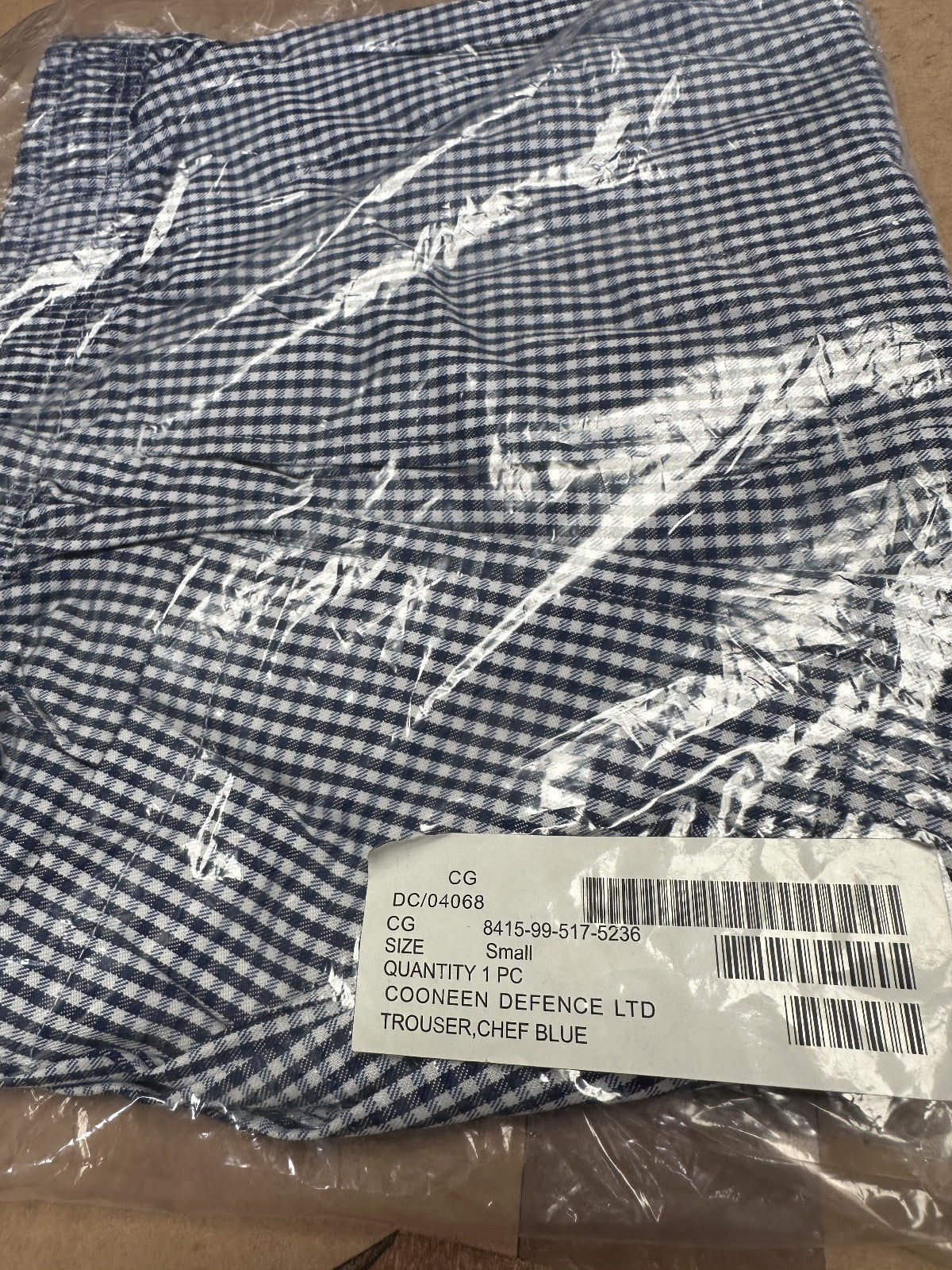 Chefs Trousers British Army Blue/White Chequered - New in Packet - Size Small - The Militaria Shop
