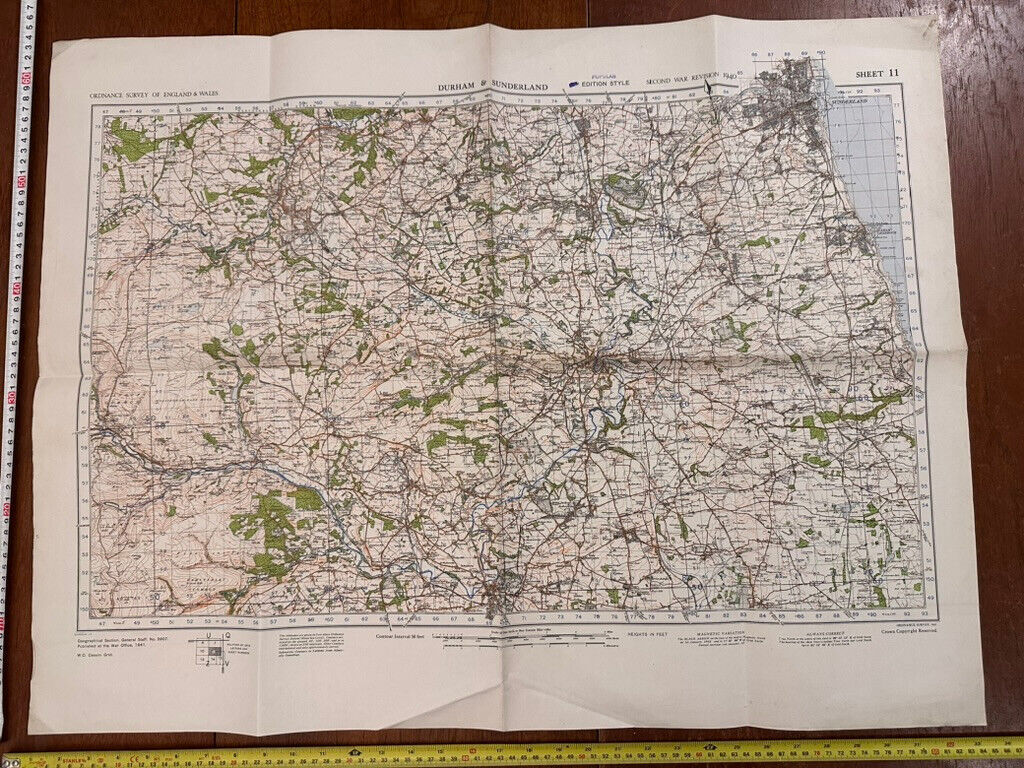 Original WW2 British Army GSGS OS Map of Great Britain - Durham & Sunderland - The Militaria Shop