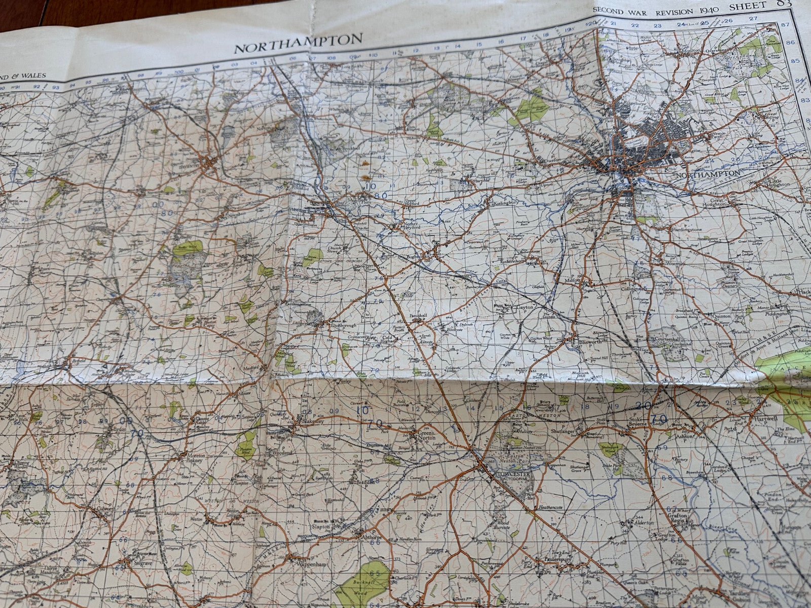 Original WW2 British Army OS Map of Great Britain - Northampton - The Militaria Shop