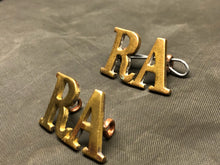 Load image into Gallery viewer, Original WW1 British Army Brass Shoulder Titles - Royal Artillery RA - The Militaria Shop