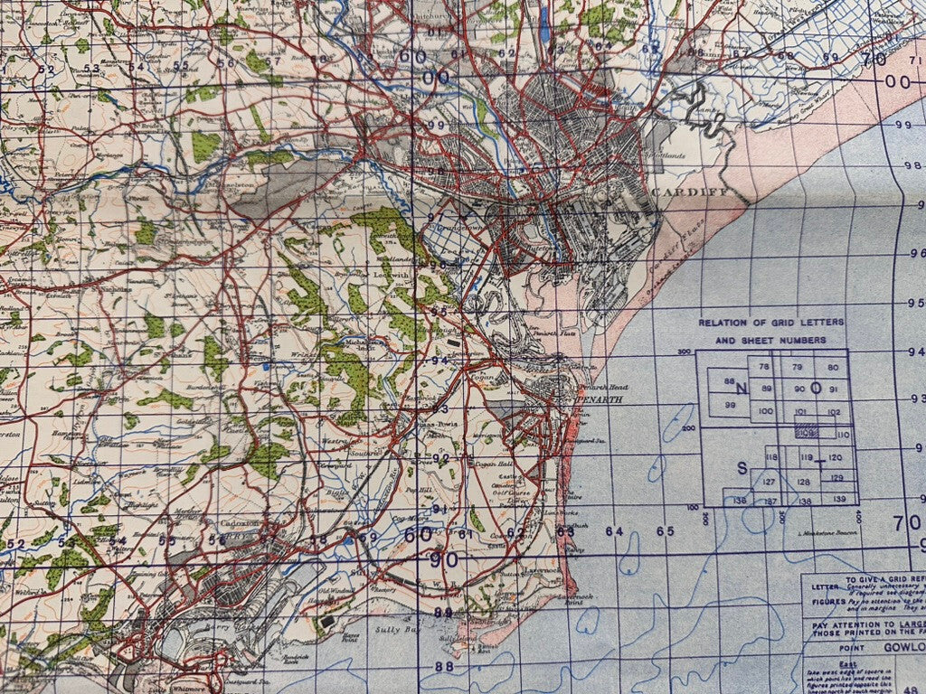 Original WW2 British Army GSGS OS Map of Wales - Pontypridd & Barry - The Militaria Shop
