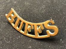 Load image into Gallery viewer, Original WW2 British Army Brass Shoulder Title - The Buffs - The Militaria Shop