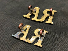 Load image into Gallery viewer, Original WW1 British Army Brass Shoulder Titles - Royal Artillery RA - The Militaria Shop