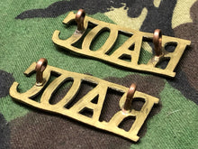 Load image into Gallery viewer, Original WW2 British Army Brass Shoulder Titles - RAOC Royal Army Ordnance Corps - The Militaria Shop