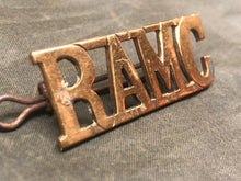 Load image into Gallery viewer, Genuine British Army Brass Shoulder Title - Royal Army Medical Corps - The Militaria Shop