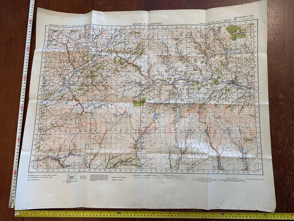 Original WW2 British Army GSGS OS Map of England & Wales - Brecon & Llandovery - The Militaria Shop