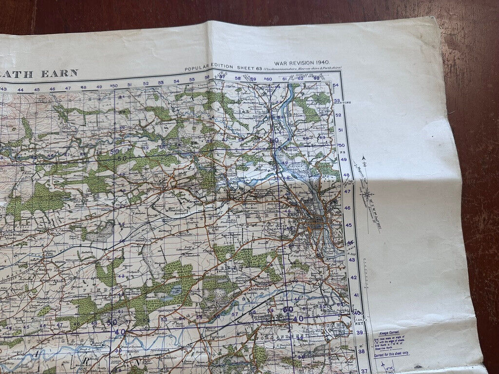 Original WW2 British Army OS Map of Scotland - Perth & Strath Earn - The Militaria Shop