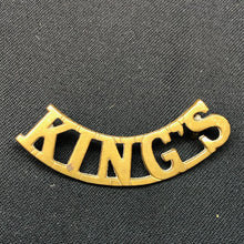 Load image into Gallery viewer, Original WW1 British Army Brass Shoulder Title - King's Liverpool Regiment - The Militaria Shop