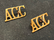 Load image into Gallery viewer, Original WW2 British Army Brass Shoulder Title Pair - ACC Army Catering Corps - The Militaria Shop