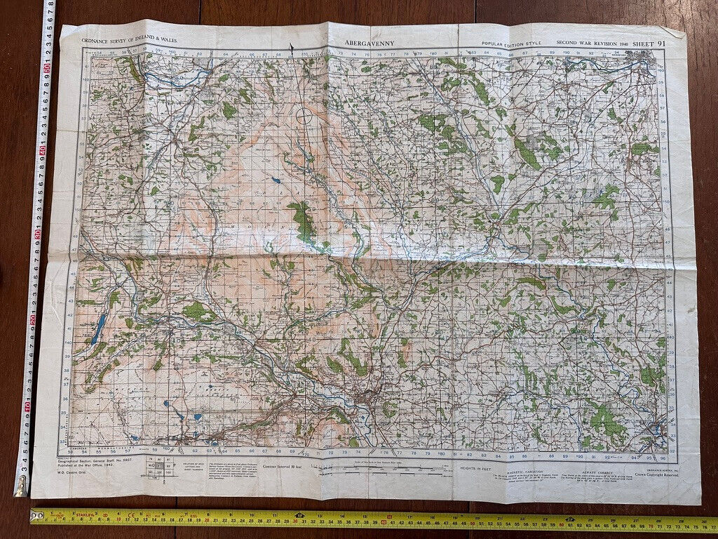 Original WW2 British Army OS Map of Great Britain - Abergavenny - The Militaria Shop