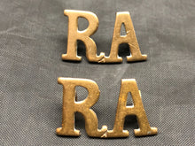 Load image into Gallery viewer, Original WW1 British Army Brass Shoulder Titles - Royal Artillery RA - The Militaria Shop