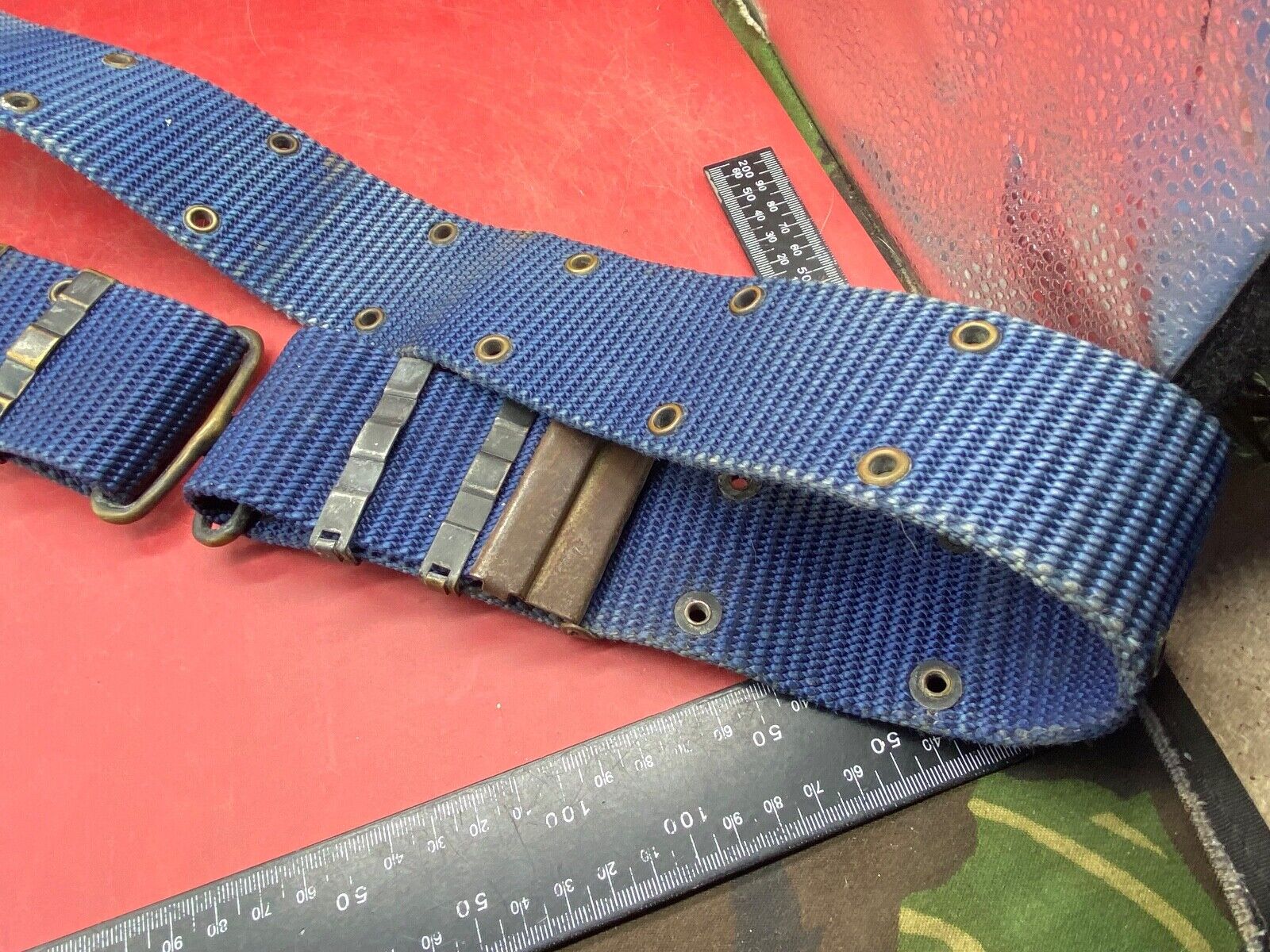 Interesting Large Size Blue Canvas Military Belt in Good Condition - Approx 44" - The Militaria Shop