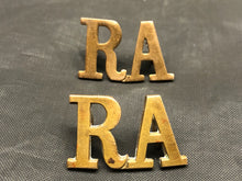 Load image into Gallery viewer, Original WW1 British Army Brass Shoulder Titles - Royal Artillery RA - The Militaria Shop