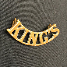 Load image into Gallery viewer, Original WW1 British Army Brass Shoulder Title - King's Liverpool Regiment - The Militaria Shop