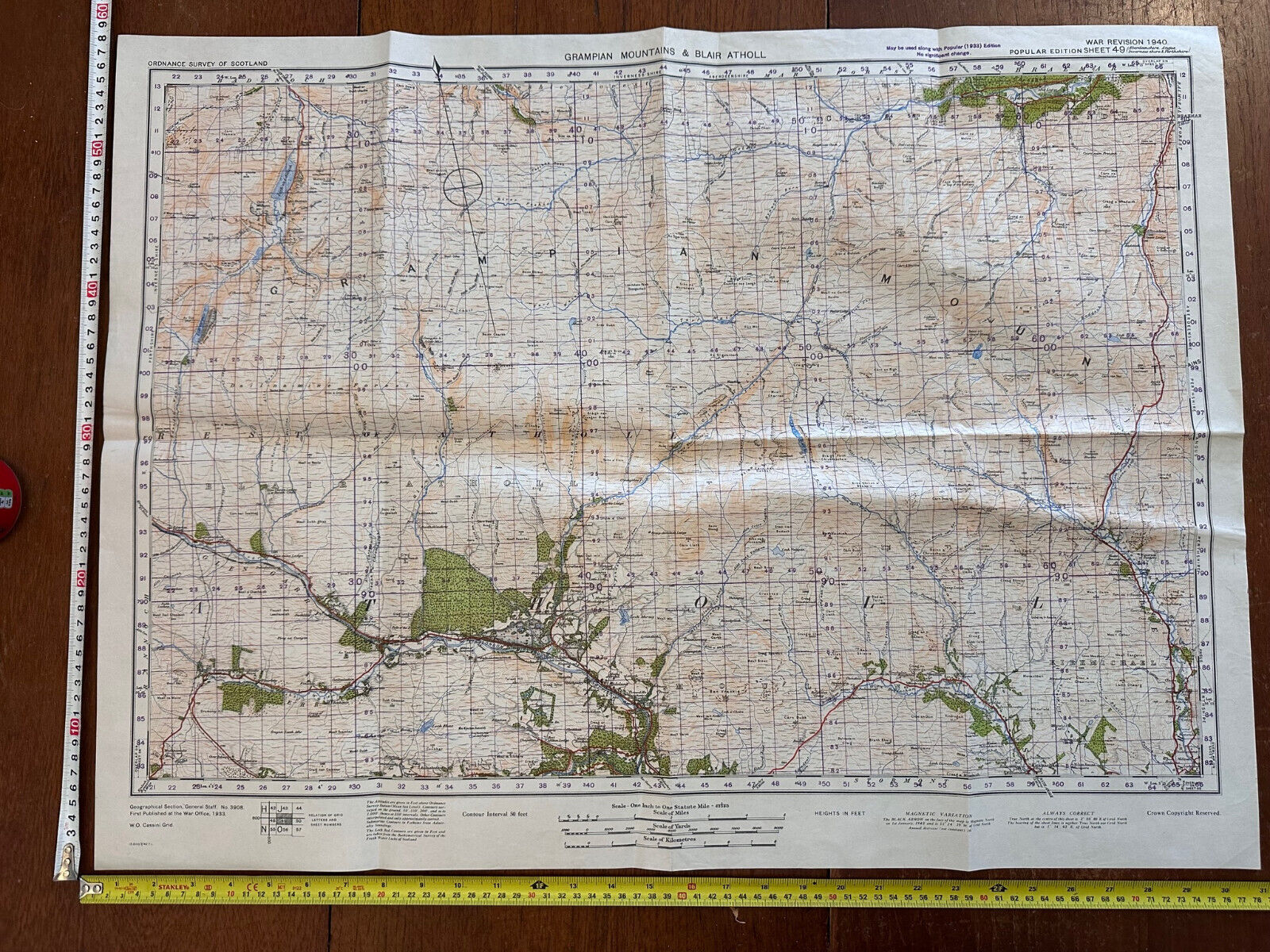 Original WW2 British Army OS Map of Scotland - Grampian Mountains & Blair Atholl - The Militaria Shop