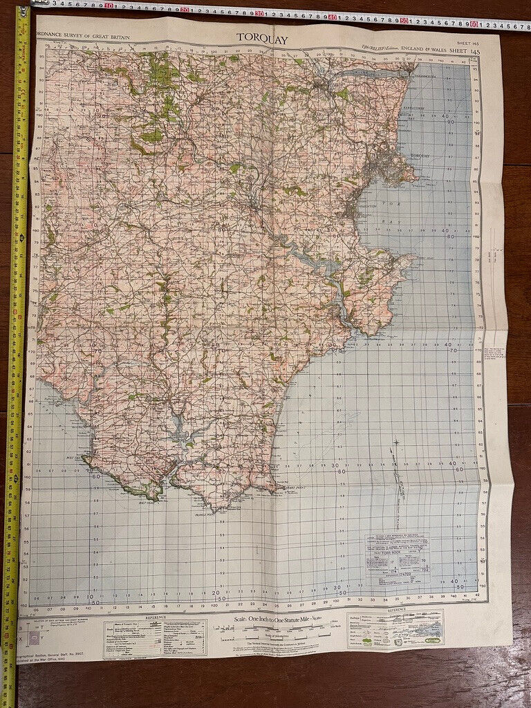 Original WW2 British Army GSGS OS Map of England - Torquay - The Militaria Shop