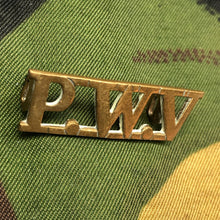 Load image into Gallery viewer, Genuine British Army WW1 Brass Shoulder Title - Prince Of Wales’ Volunteers PWV - The Militaria Shop