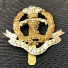 Load image into Gallery viewer, Original WW1 / WW2 British Army Middlesex Regiment Cap Badge - The Militaria Shop