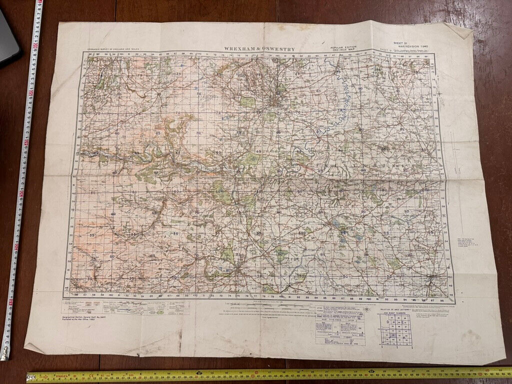 Original WW2 British Army GSGS OS Map of Great Britain - Wrexham & Oswestry - The Militaria Shop
