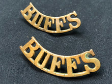 Load image into Gallery viewer, Original WW1 British Army Brass Shoulder Title Pair - Buffs East Kent Regiment - The Militaria Shop