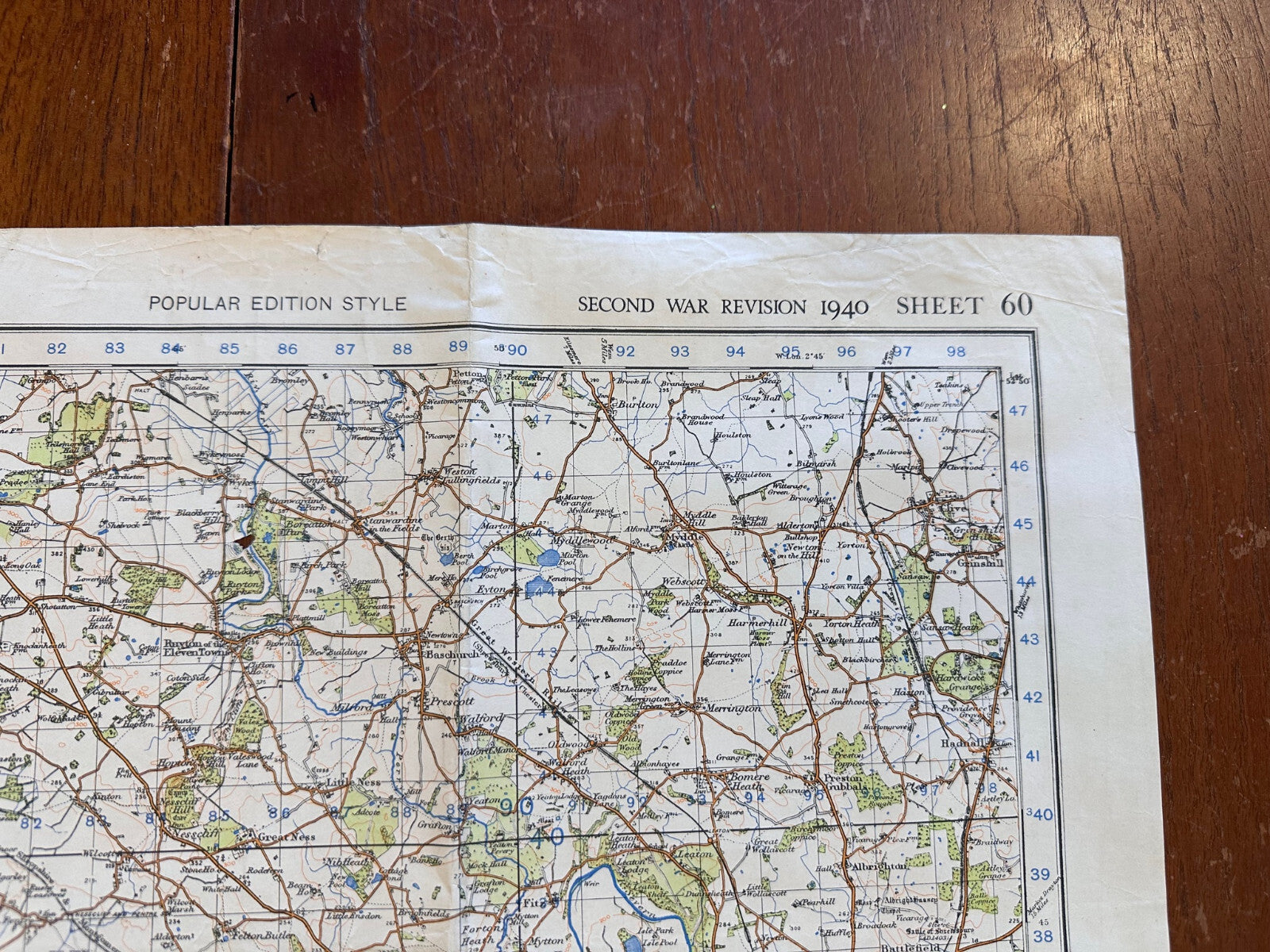 Original WW2 British Army GSGS OS Map Great Britain - Shrewsbury & Welshpool - The Militaria Shop