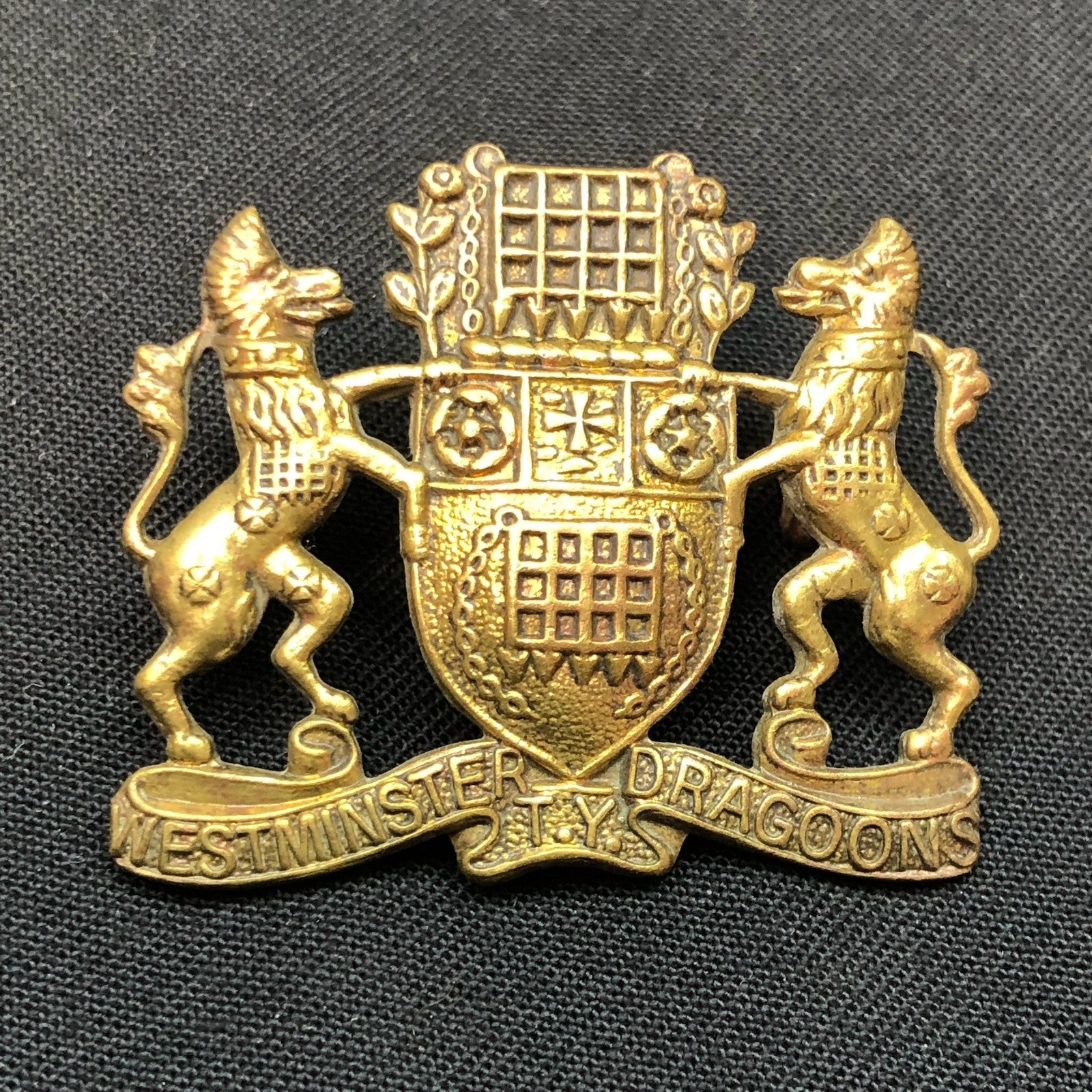 Original WW1 British Army Regimental Cap Badge - Westminster Dragoons T.Y - The Militaria Shop