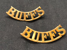 Load image into Gallery viewer, Original WW1 British Army Brass Shoulder Title Pair - Buffs East Kent Regiment - The Militaria Shop